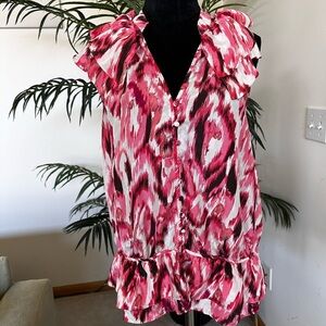 Ann Taylor Loft Sleeveless 100% Silk Blouse pink and white size Medium